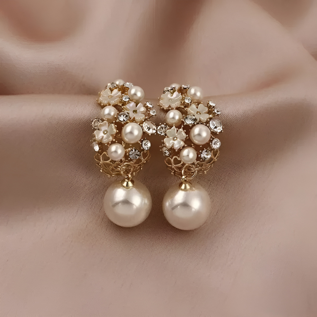 Jovanka - Eleganti Orecchini a Fiore Con Perle
