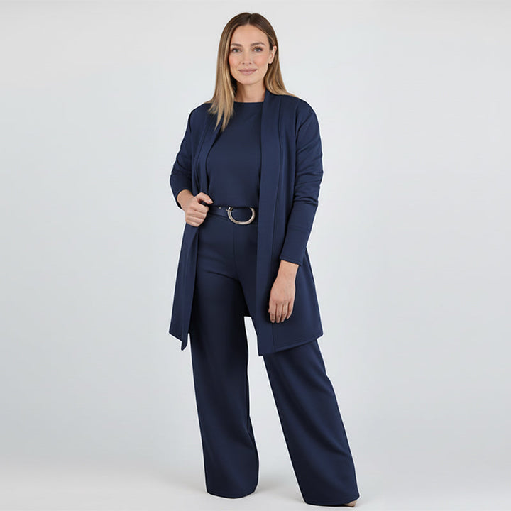 Dorren - Elegante Set Di 3 Pezzi Con Cardigan Lungo, Top e Pantaloni