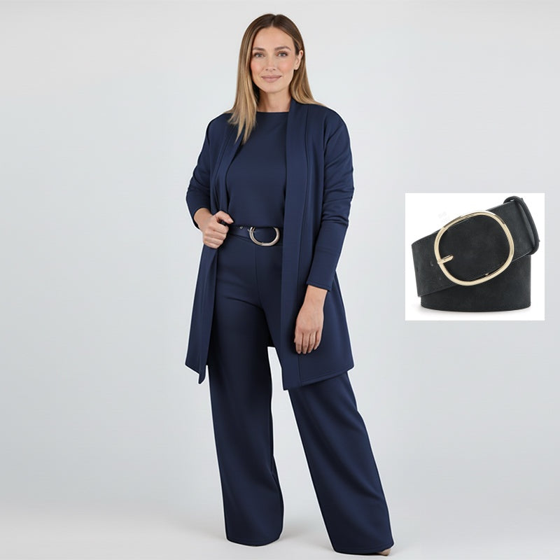 Dorren - Elegante Set Di 3 Pezzi Con Cardigan Lungo, Top e Pantaloni