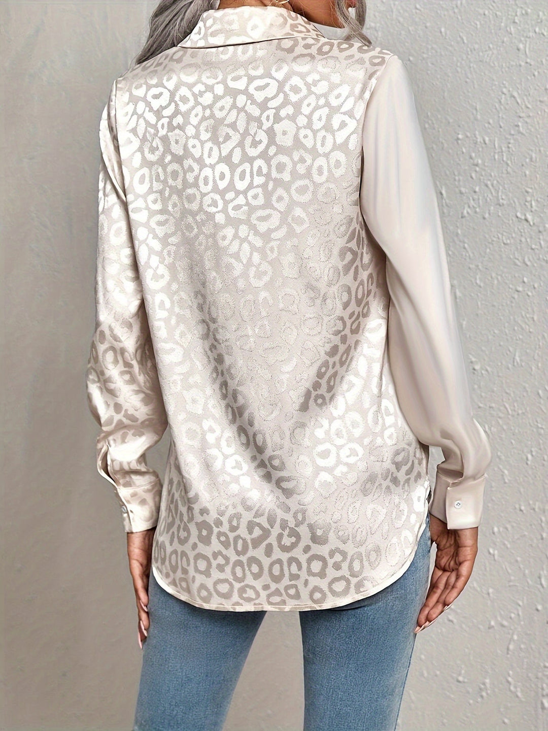 Gwendolyn - Camicia Con Bottoni In Raso Bicolore Con Stampa Leopardata Jacquard