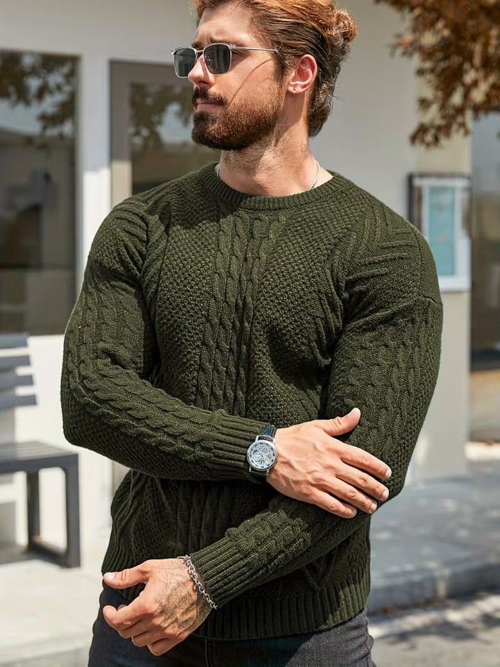 Eiduks - Maglione Classico a Collo Rotondo con Lavorazione a Trecce