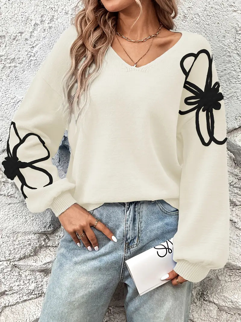 Semira - Maglione a Maniche Lunghe Con Ricami Floreali