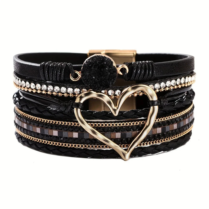 Joely - Bracciale In Pelle Multistrato Con Disegno a Cuore