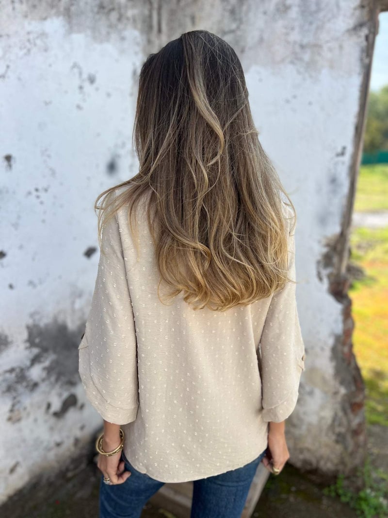 Lyutsiya - Camicia Casuale Con Polsini Grandi Ricamati A Girocollo