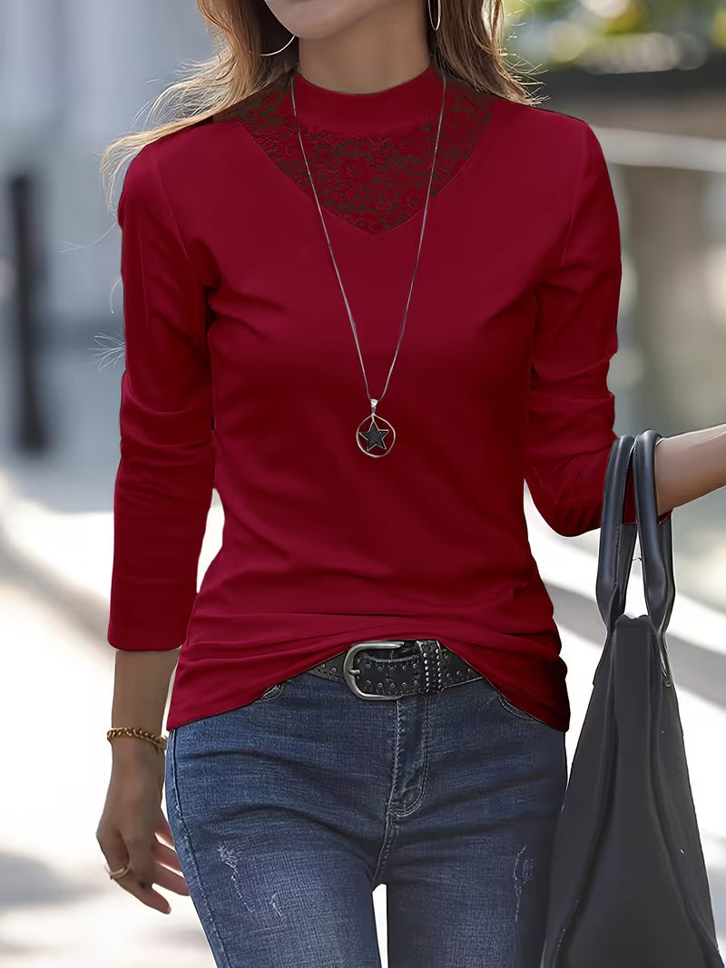 Serija - Maglia a Maniche Lunghe Con Scollo in Pizzo