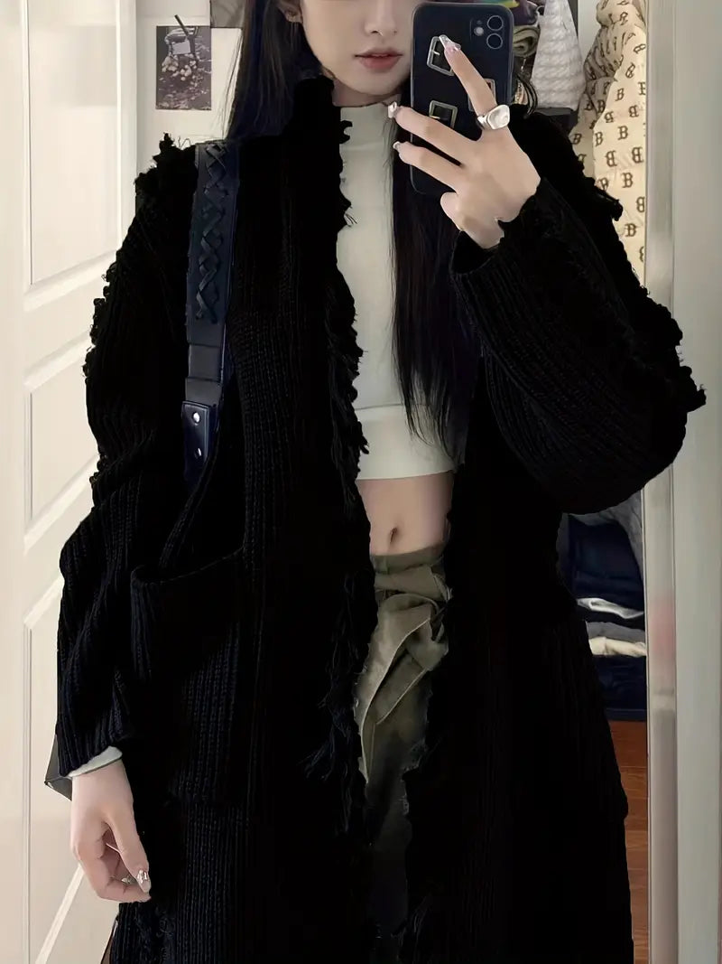 Ramziya - Elegante Nappa Lunga Cardigan Con Tasca