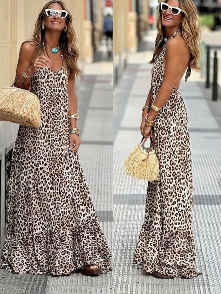 Ellaria - Abito Lungo Casuale Con Stampa Leopardata
