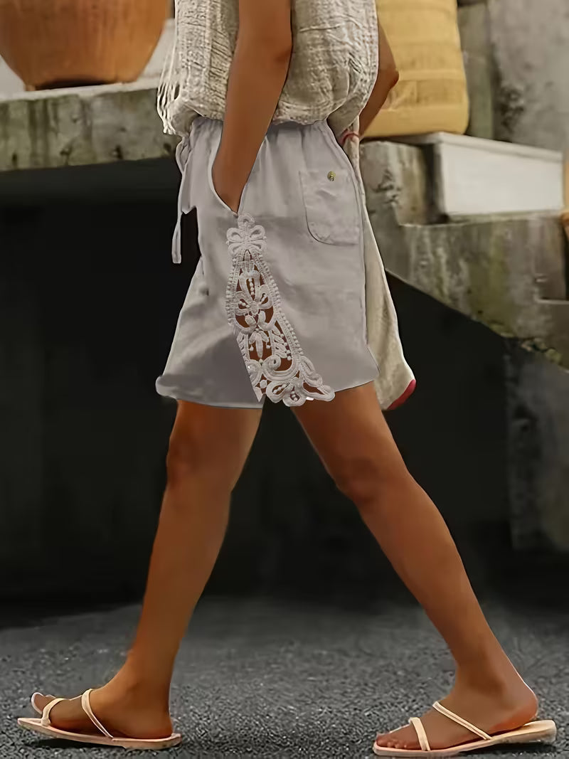 Danek - Pantaloncini Con Pannello in Pizzo Floreale e Elastico in Vita