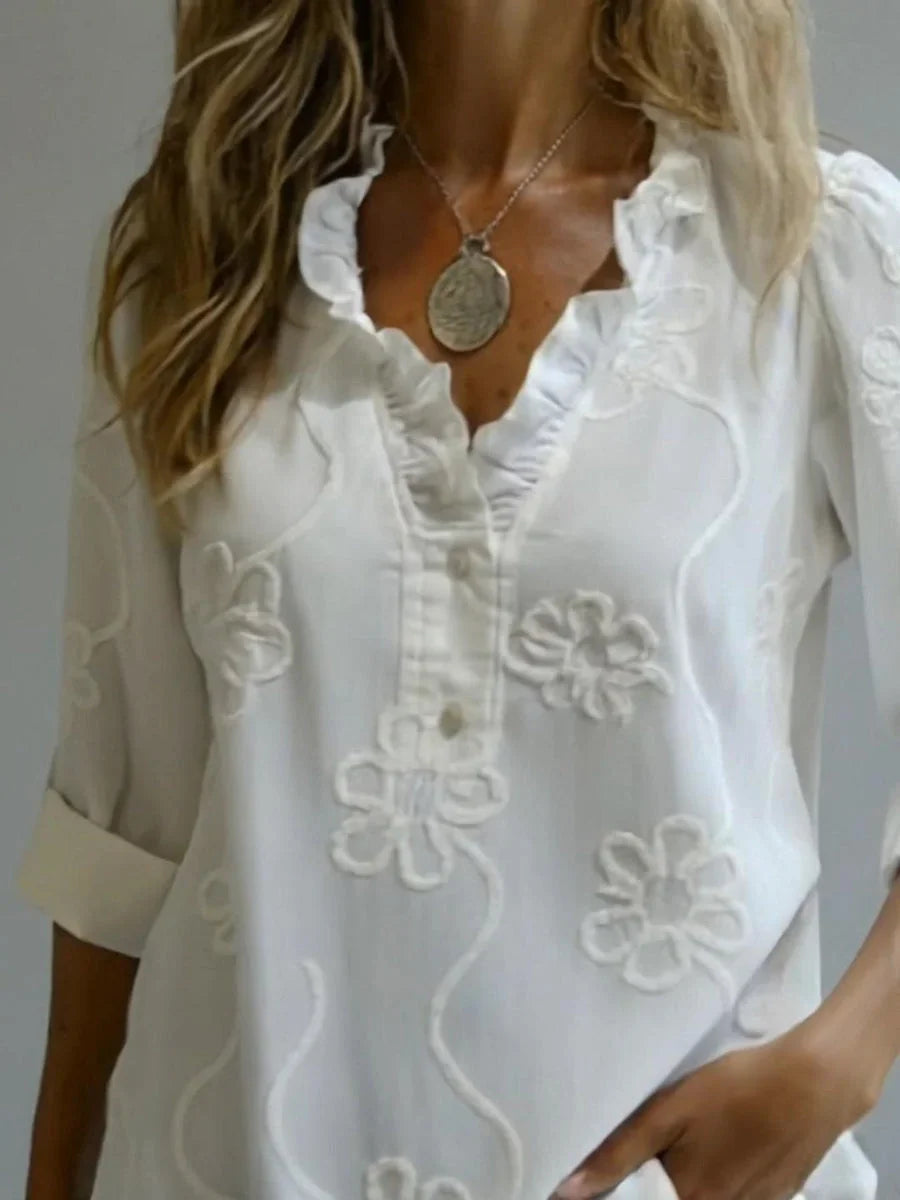 Beatrixa - Camicia Con Colletto Arricciato e Motivo Floreale