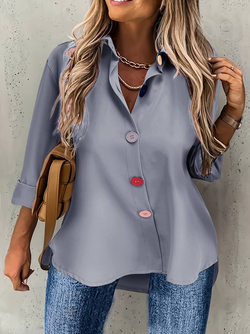 Lasangi - Camicia Casual a Maniche Lunghe Con Bottoni Multipli