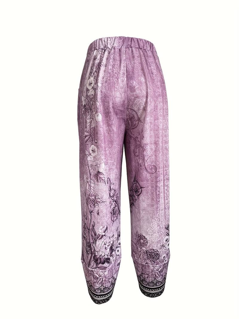 Thimasha - Pantaloni Capri Vintage a Fiori Con Elastico in Vita