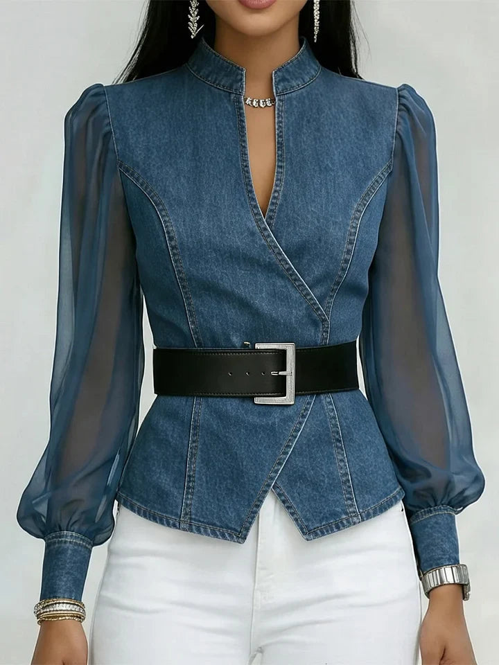Thakshila - Camicetta in Denim a Taglio Strutturato