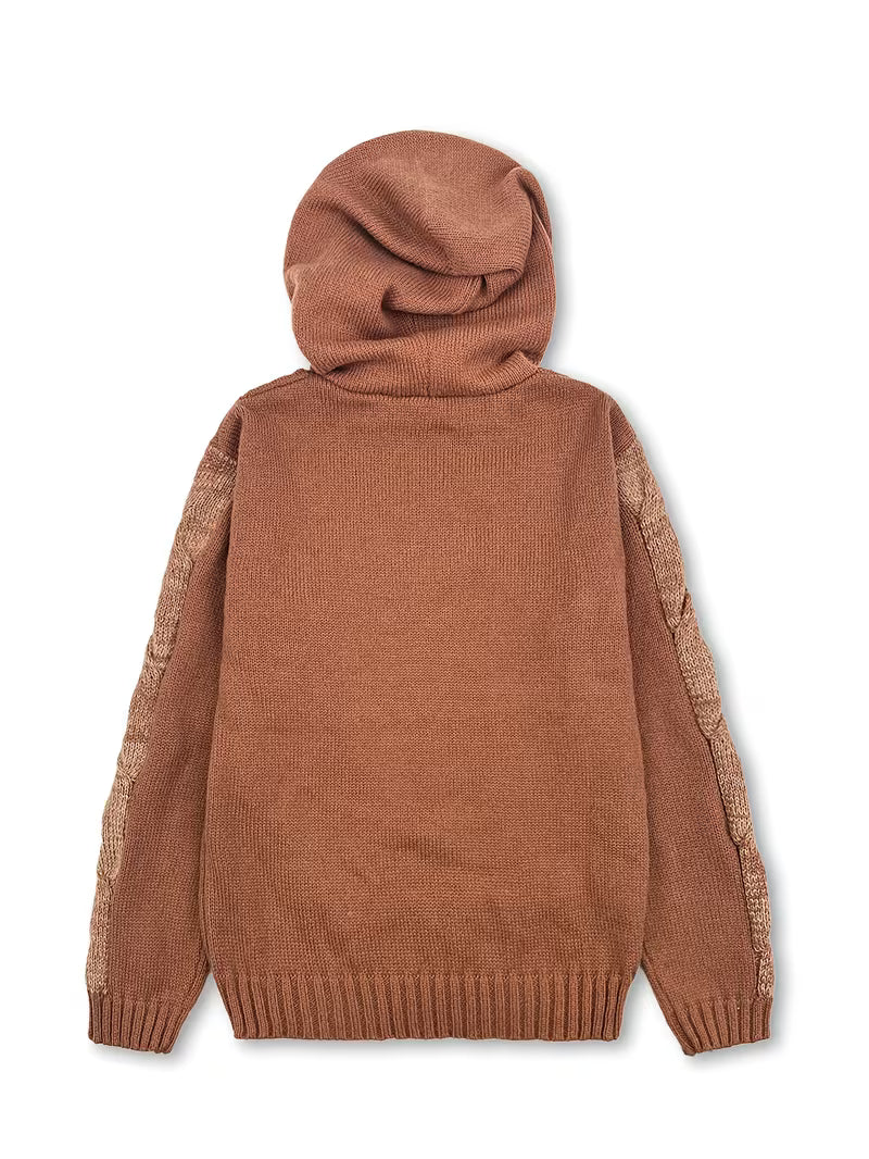 Cypriana - Elegante Maglione Lavorato a Maglia Con Cappuccio