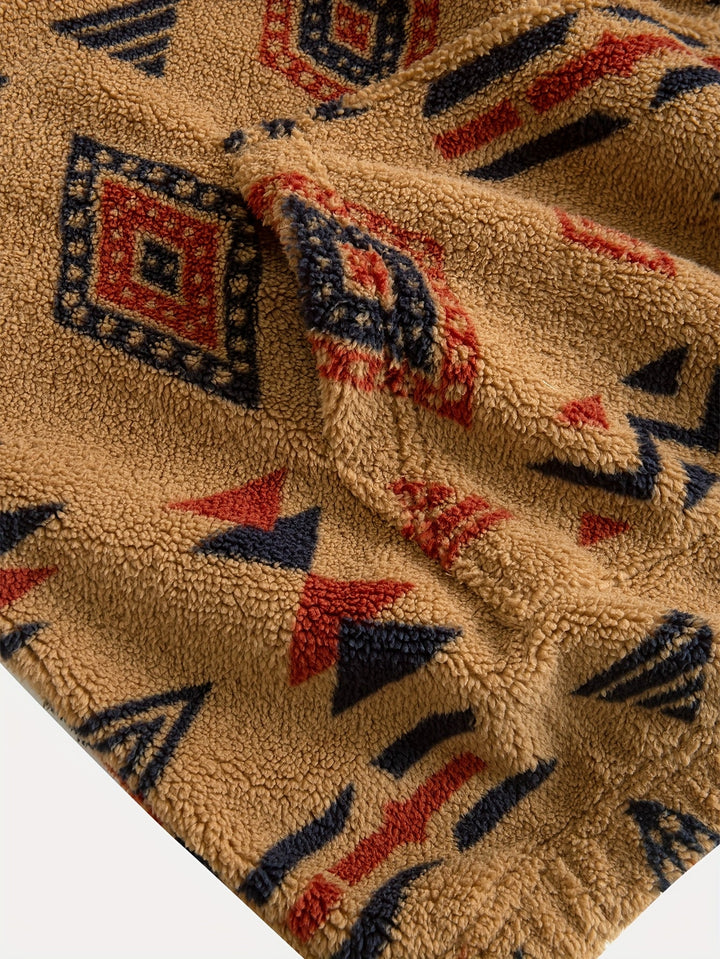 Jacco - Felpa in Pile Con Mezza ZIP E Stampa Geometrica