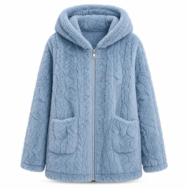 Nazija - Cardigan Casual in Peluche Con Cappuccio