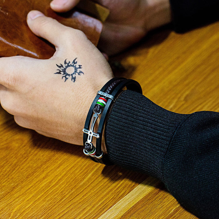 Nikos - Bracciale a Croce in Pelle Fatto a Mano di Alta Qualità
