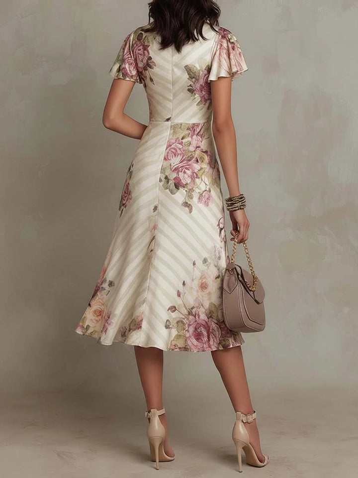 Neomi - Elegante Abito Retrò in Raso a Fiori