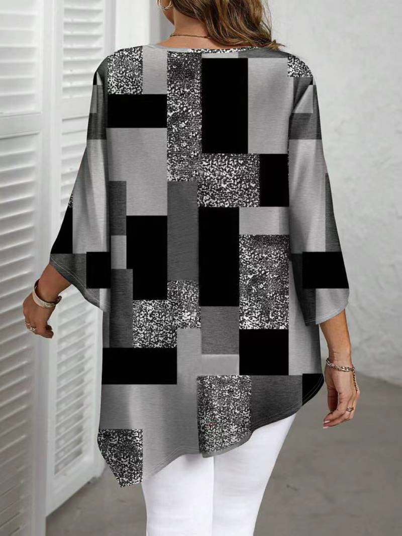 Nurit - Camicetta Oversize a Quadri Con Stampa e Maniche Corte