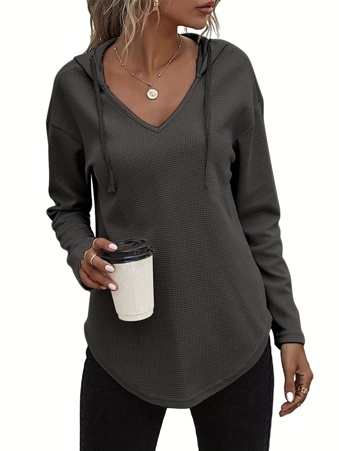 Seonie - Felpa Con Cappuccio a Maniche Lunghe E Scollo a V