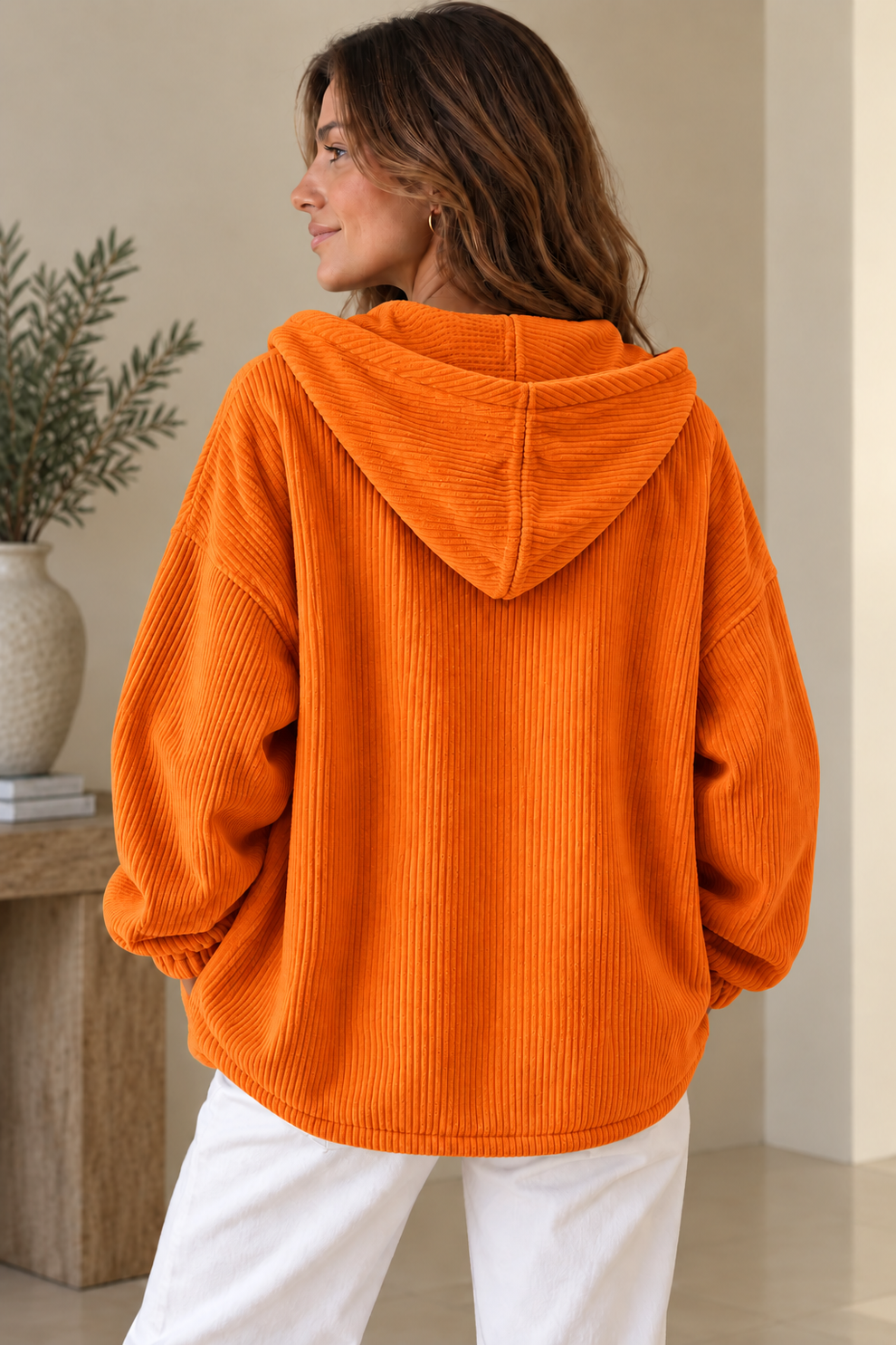 Nalina - Giacca Oversize Con Cappuccio in Velluto a Coste