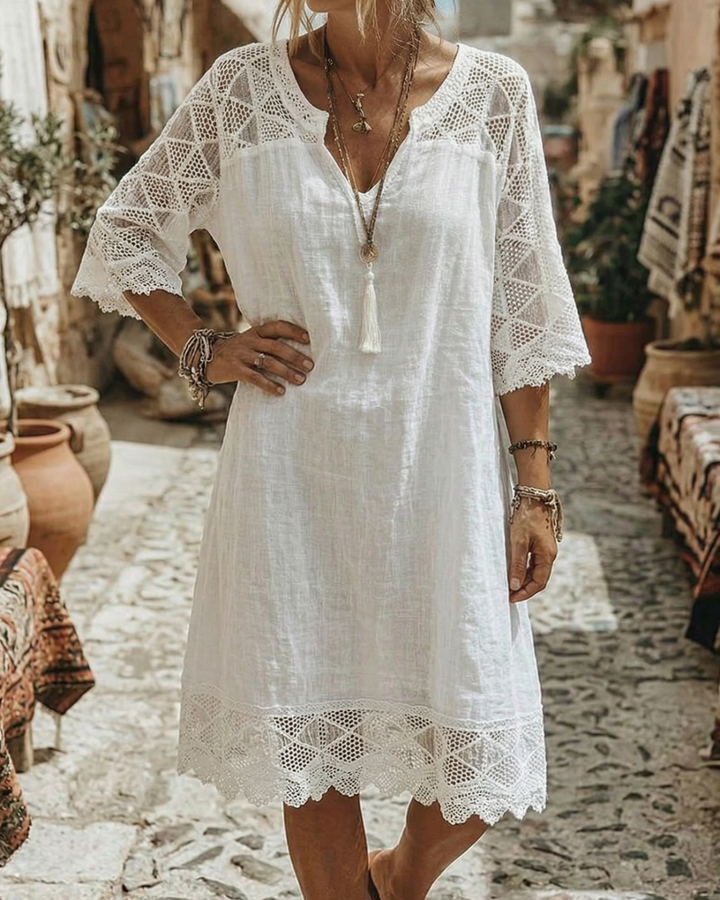 Kilina - Abito Patchwork in Pizzo Con Scollo a V