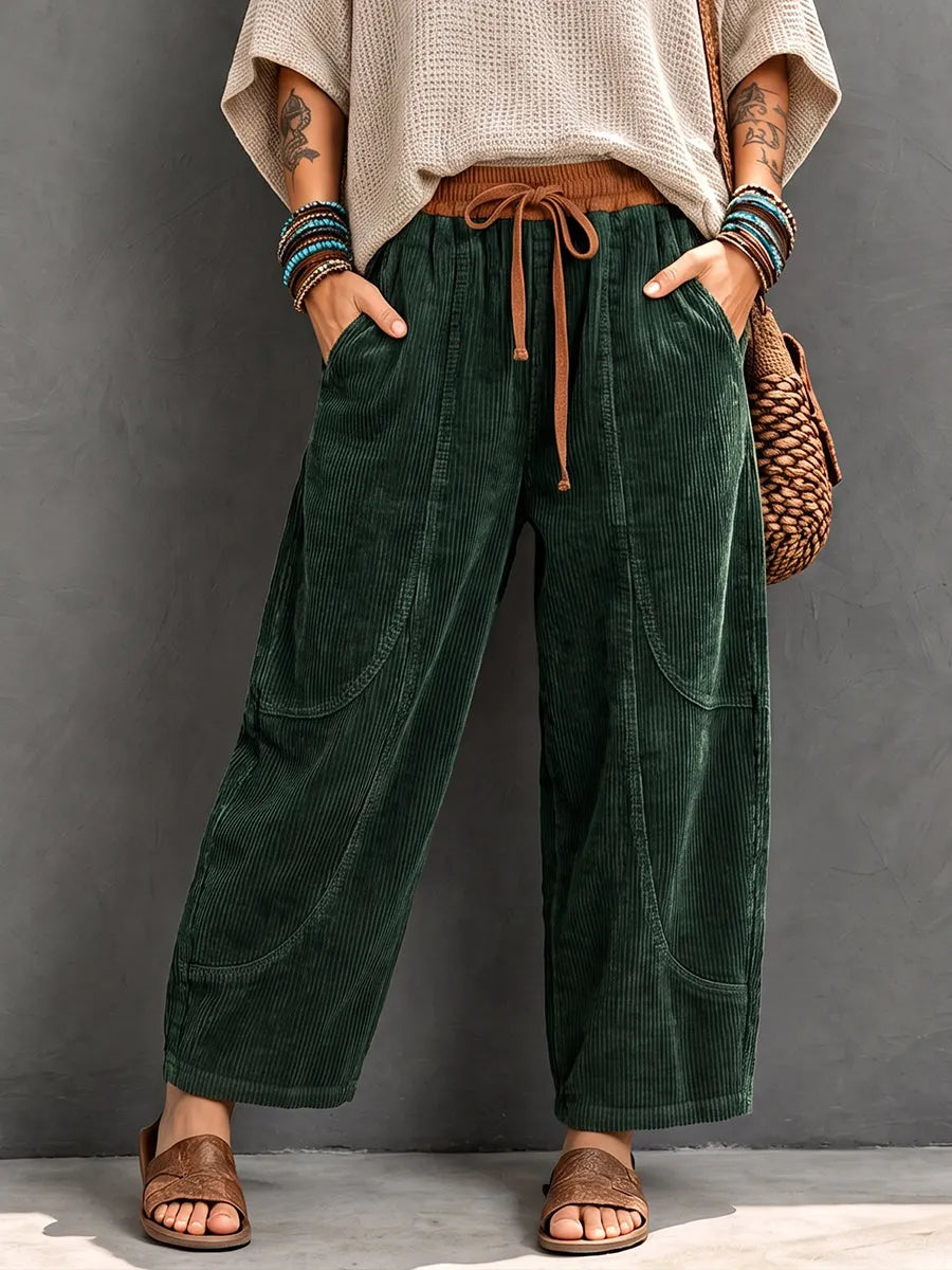 Lenka - Pantaloni Casual in Velluto a Coste Con Elastico