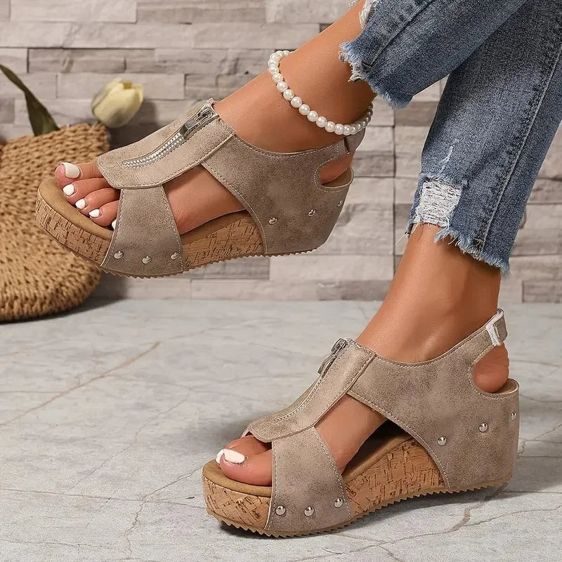 Evridiki - Sandali Con Zeppa Alla Moda Con Cerniera
