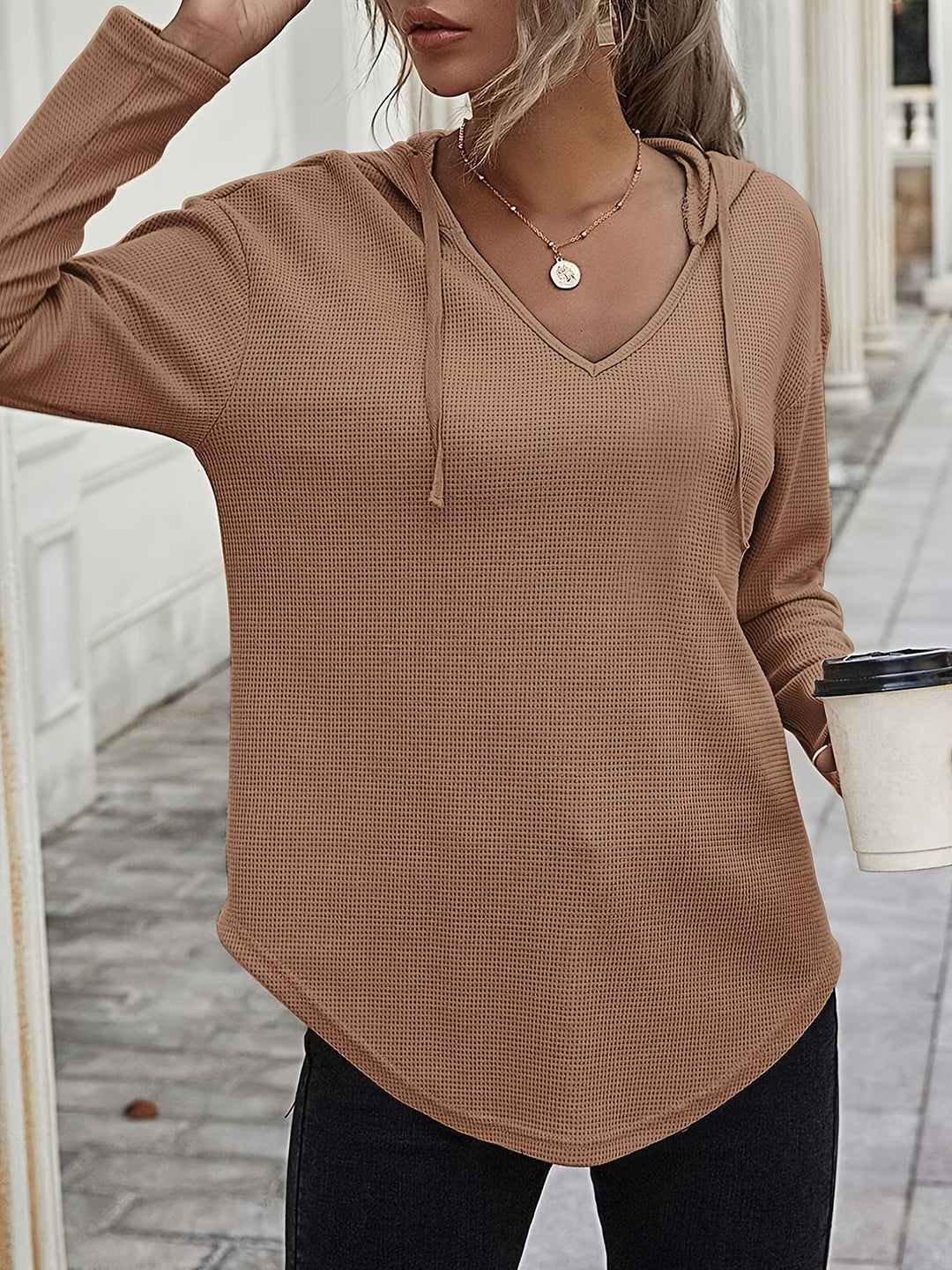 Seonie - Felpa Con Cappuccio a Maniche Lunghe E Scollo a V
