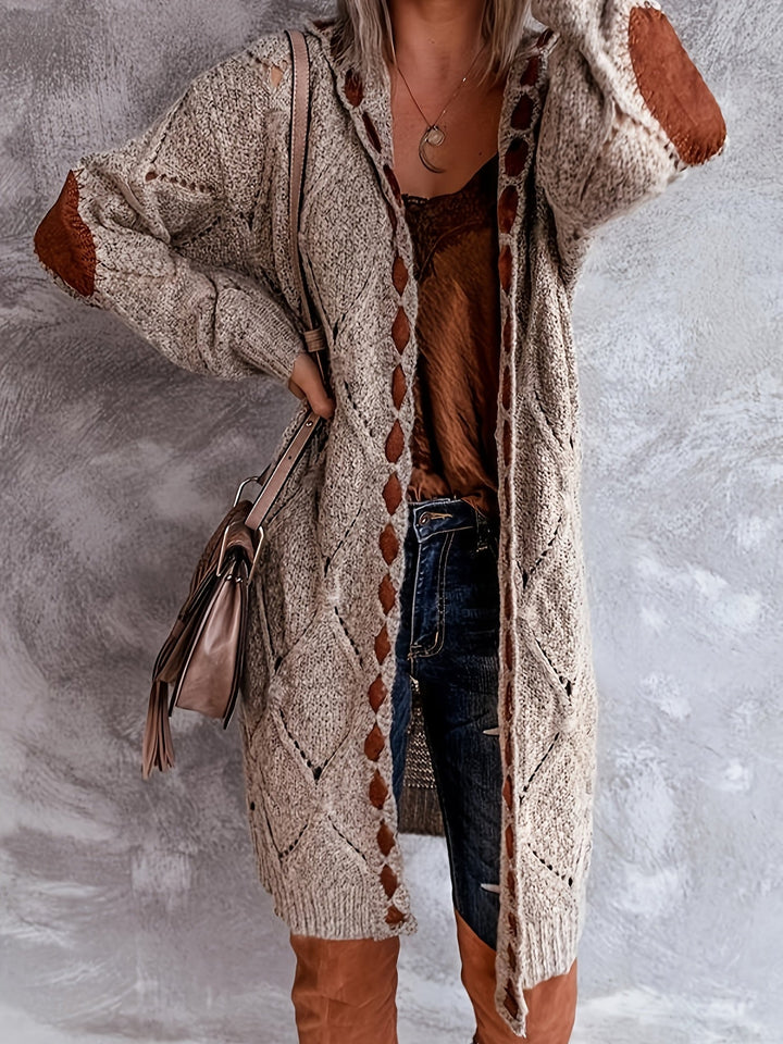 Mohina - Cardigan Lungo Lavorato a Maglia Patchwork