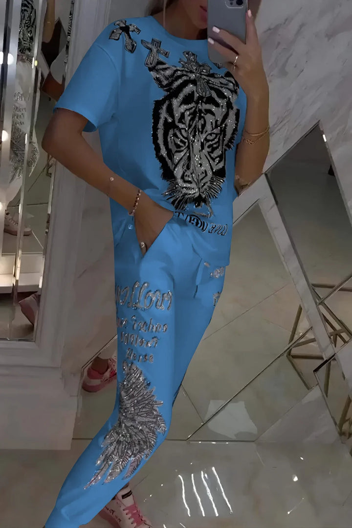 Quinzella - Set Pantaloni e Top Stampati Alla Moda