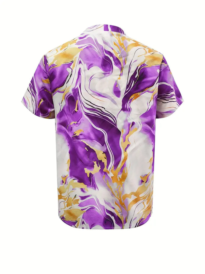 Maroula - Elegante Camicia A Maniche Corte Con Stampa Marmo