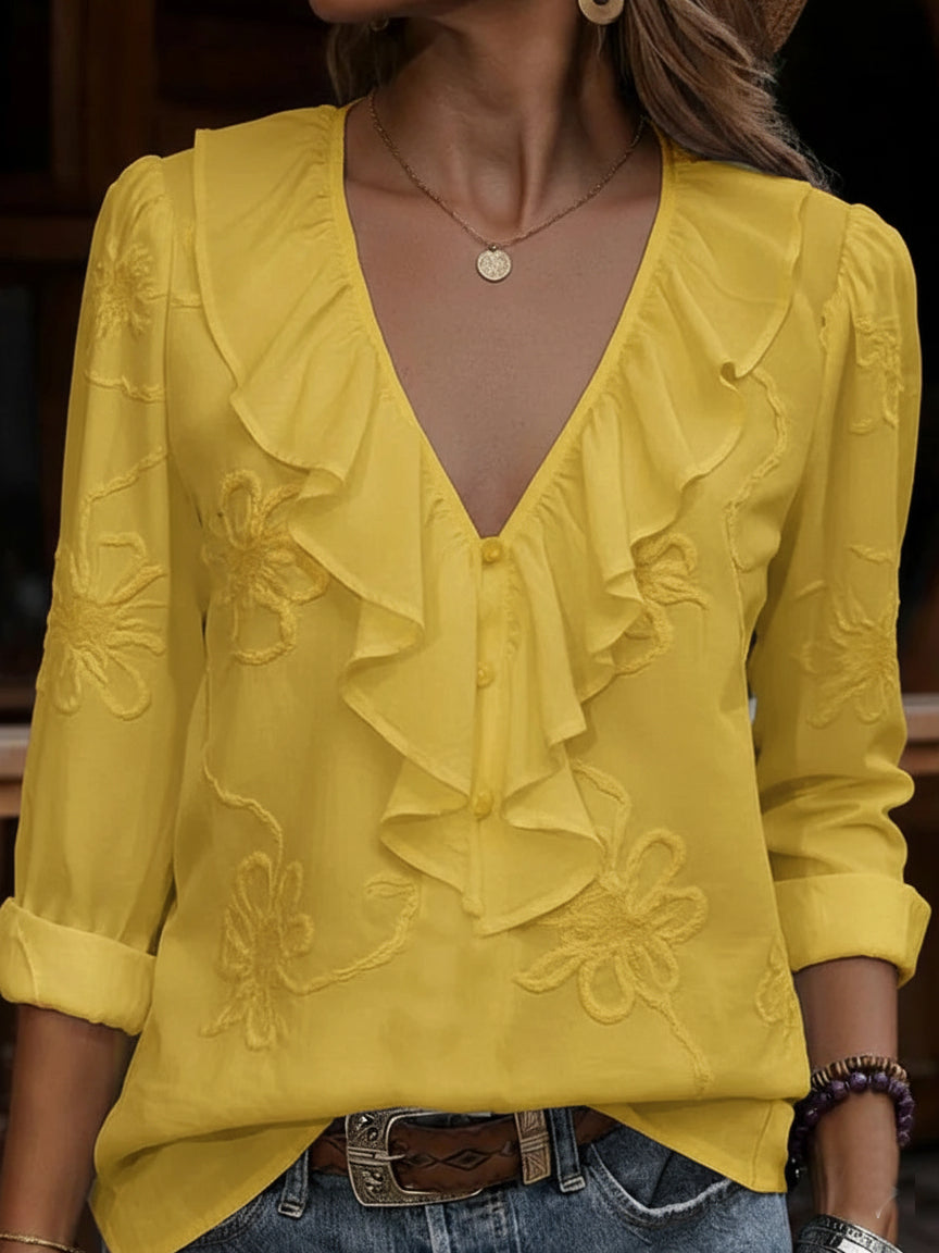 Celestine - Camicia Vintage a Fiori Con Scollo a V