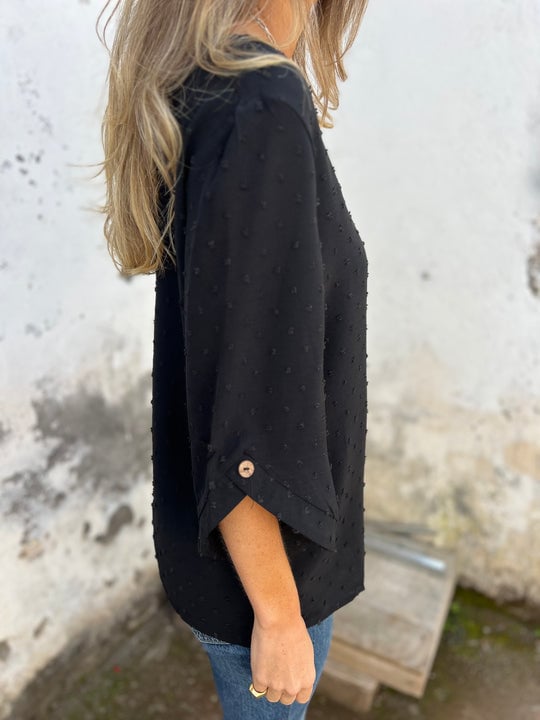 Lyutsiya - Camicia Casuale Con Polsini Grandi Ricamati A Girocollo