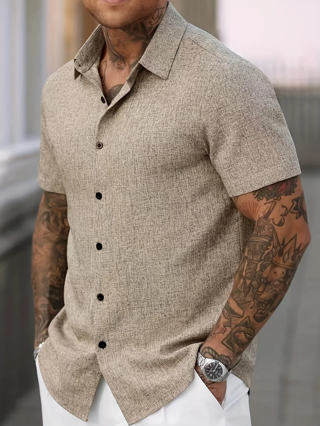 Dwight - Camicia Leggera In Misto Lino A Maniche Corte