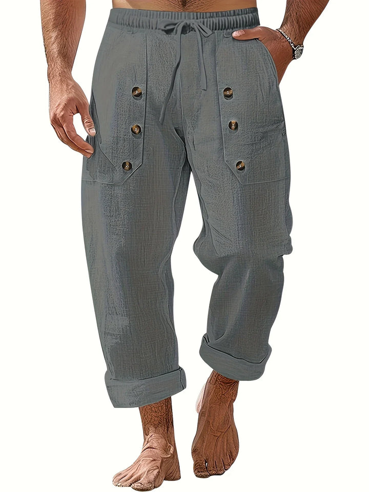 Beslan - Elegante Pantalone A Gamba Dritta Con Bottoni Dorati