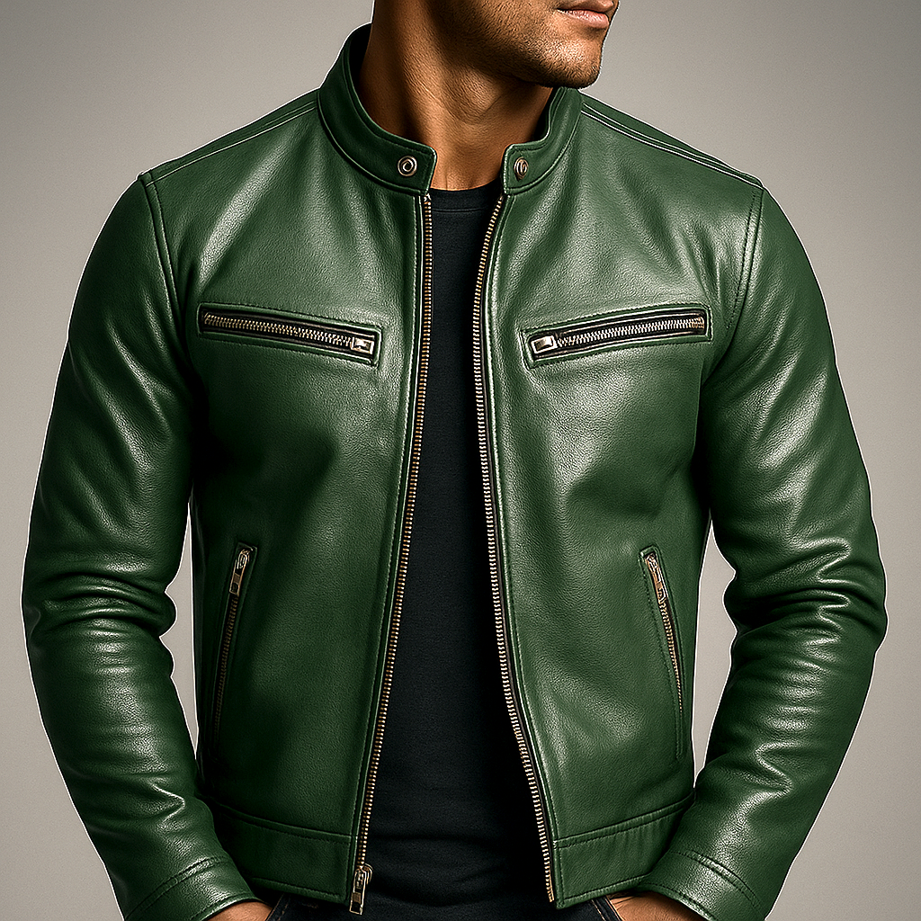 Jaromir - Giacca Vintage In Pelle Con Cerniera