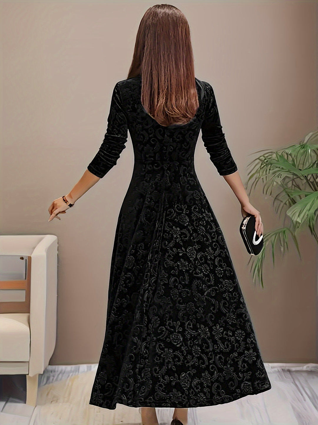Otsuru - Elegante Abito In Velluto a Maniche Lunghe