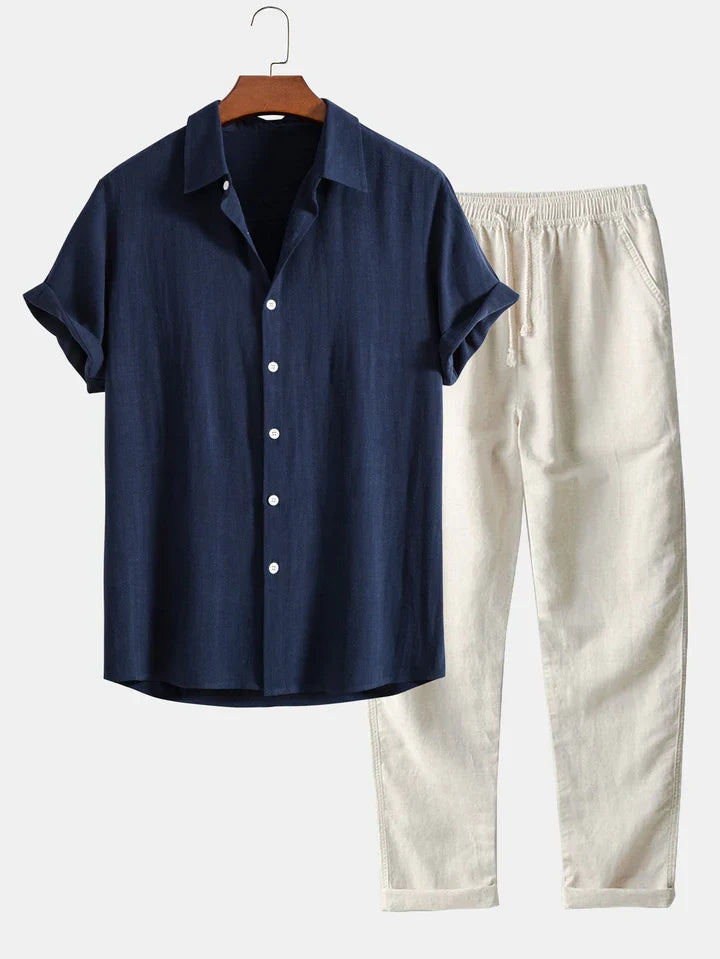 Booker - Camicia In Misto Lino Con Pantaloni Dritti