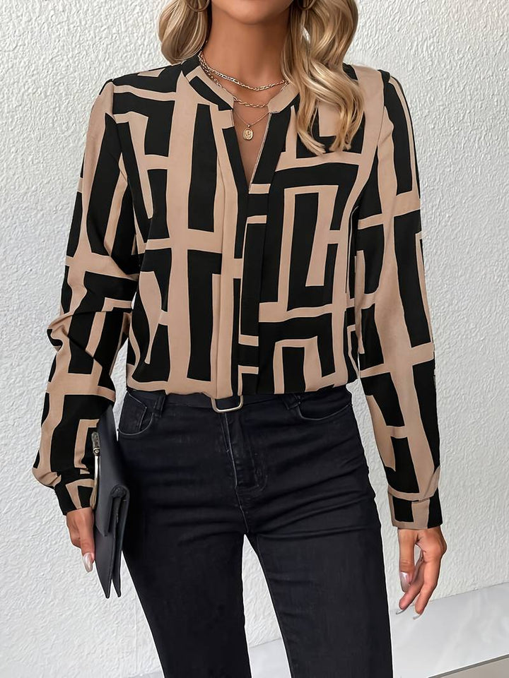 Tzipora - Elegante Camicetta a Maniche Lunghe Con Stampa Geometrica