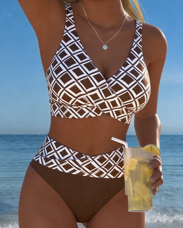 Chelvi - Elegante Bikini a Due Pezzi Con Motivo a Rombi