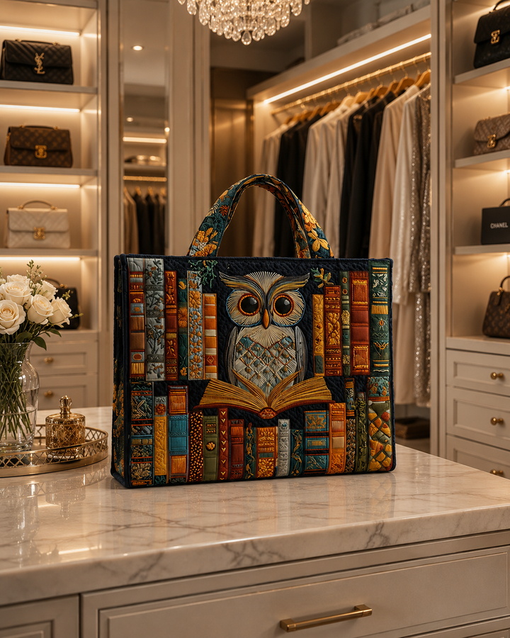 Tyliana - Borsa Tote Trapuntata Con Gufo Ricamato “Biblioteca”