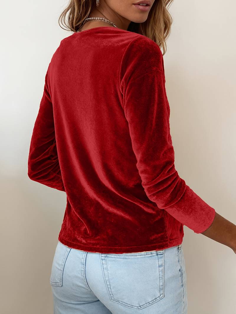Ghania - Maglietta Casual a Maniche Lunghe Con Scollo a V