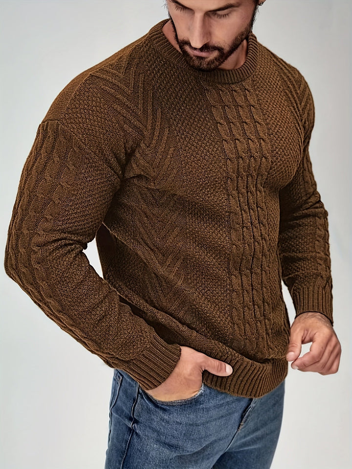 Eiduks - Maglione Classico a Collo Rotondo con Lavorazione a Trecce