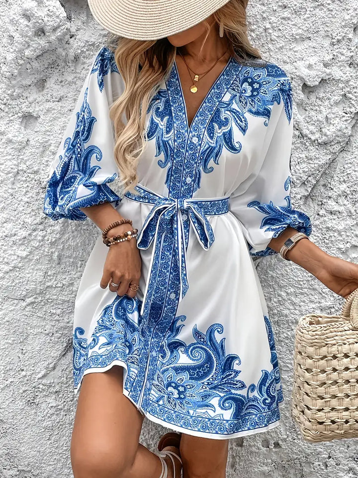 Gwenda - Abito Svasato Con Scollo a V e Stampa Paisley