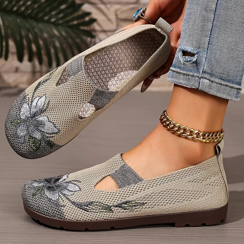 Martine – Scarpe In Maglia Traspirante Con Ricami Floreali
