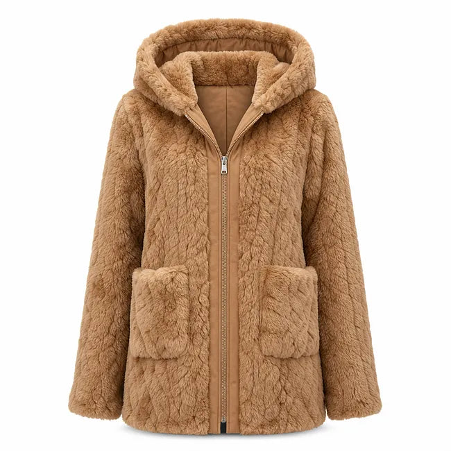 Nazija - Cardigan Casual in Peluche Con Cappuccio