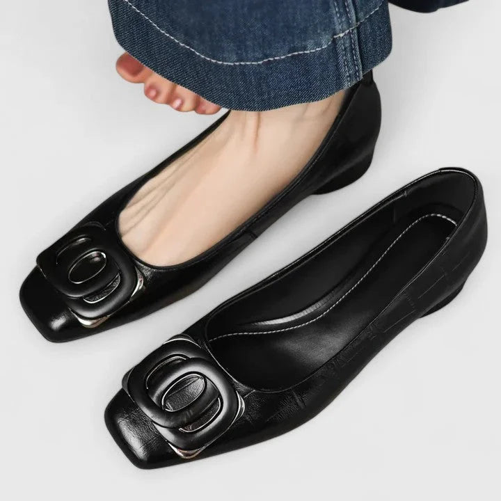 Antia - Eleganti Ballerine Con Punta Quadrata Fibbia e Tacco Basso