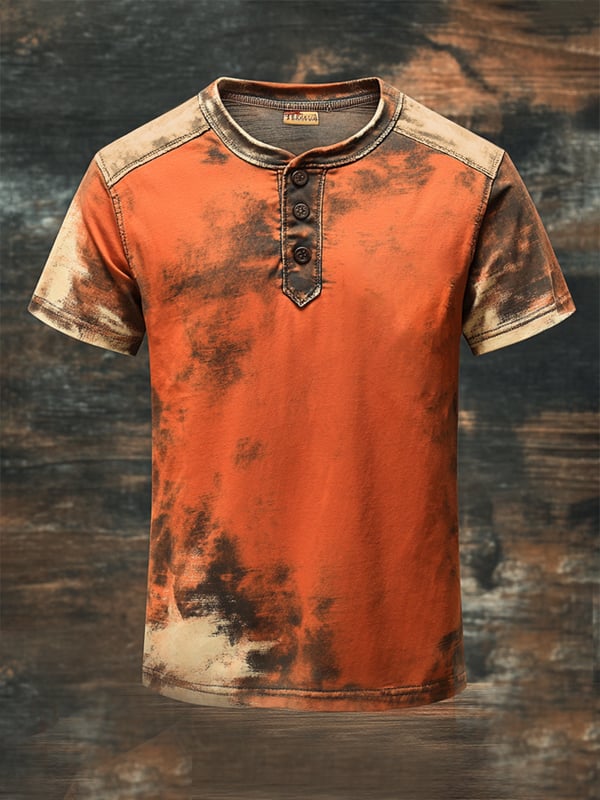 T-Shirt Da Uomo In Stile Vintage Con Stampa Henley e Maniche Corte