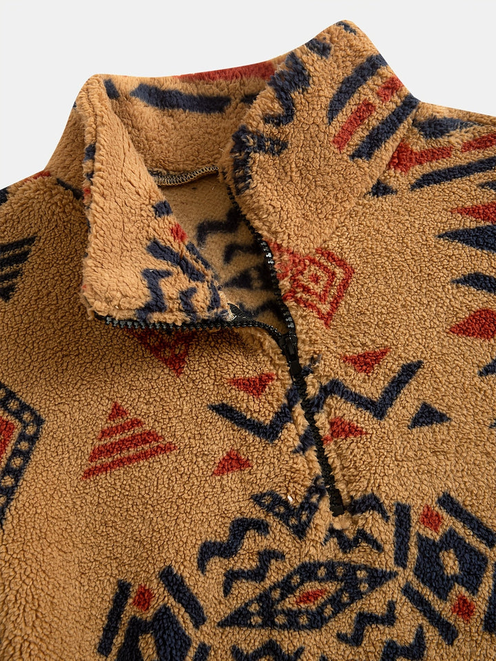 Jacco - Felpa in Pile Con Mezza ZIP E Stampa Geometrica