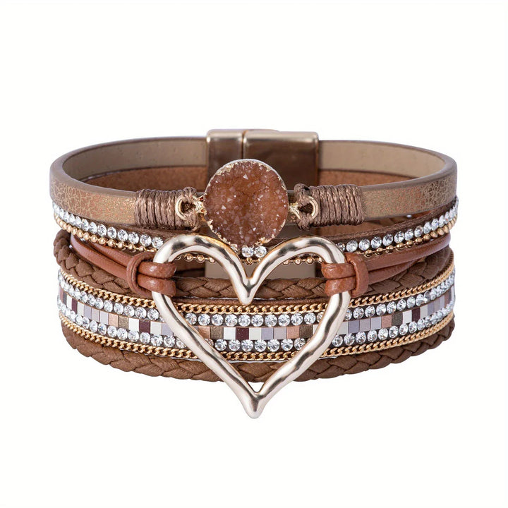 Joely - Bracciale In Pelle Multistrato Con Disegno a Cuore